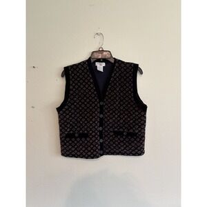 Vintage Jones New York Sport Petite M Quilted Velvet Floral Vest Buttoned Lined